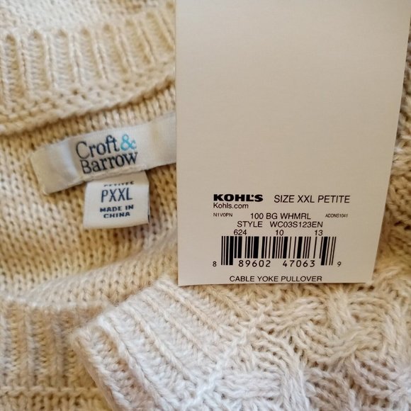 Croft & Barrow Cable Yoke Sweater Petite XXL PXXL Oatmeal/Tan NWT - Picture 7 of 7